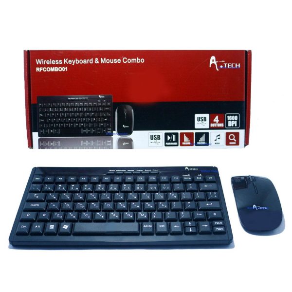 A.Tech 2.4Ghz Mini Slim Wireless Keyboard Mouse Combo – Black RFCOMBO01 2